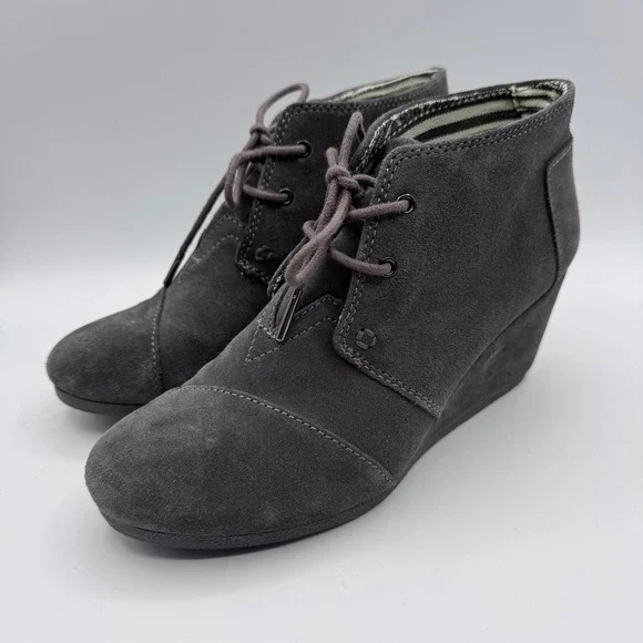 TOMS Womens Desert Wedge Shoes Size 8 Castlerock Gray Suede Ankle Booties - Picture 3 of 12